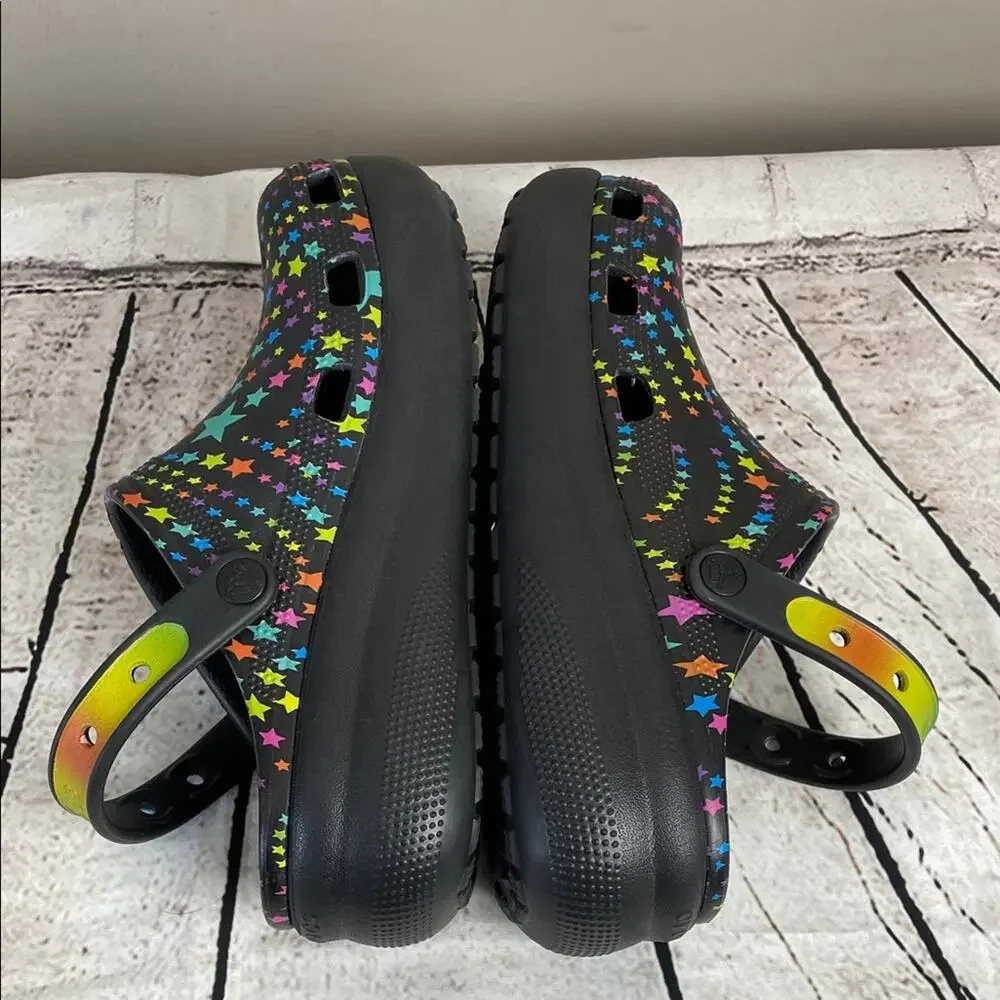 Crocs Classic Disco Dance Party Kids 6 Black Star-Print Rubber Sole Clog Shoes